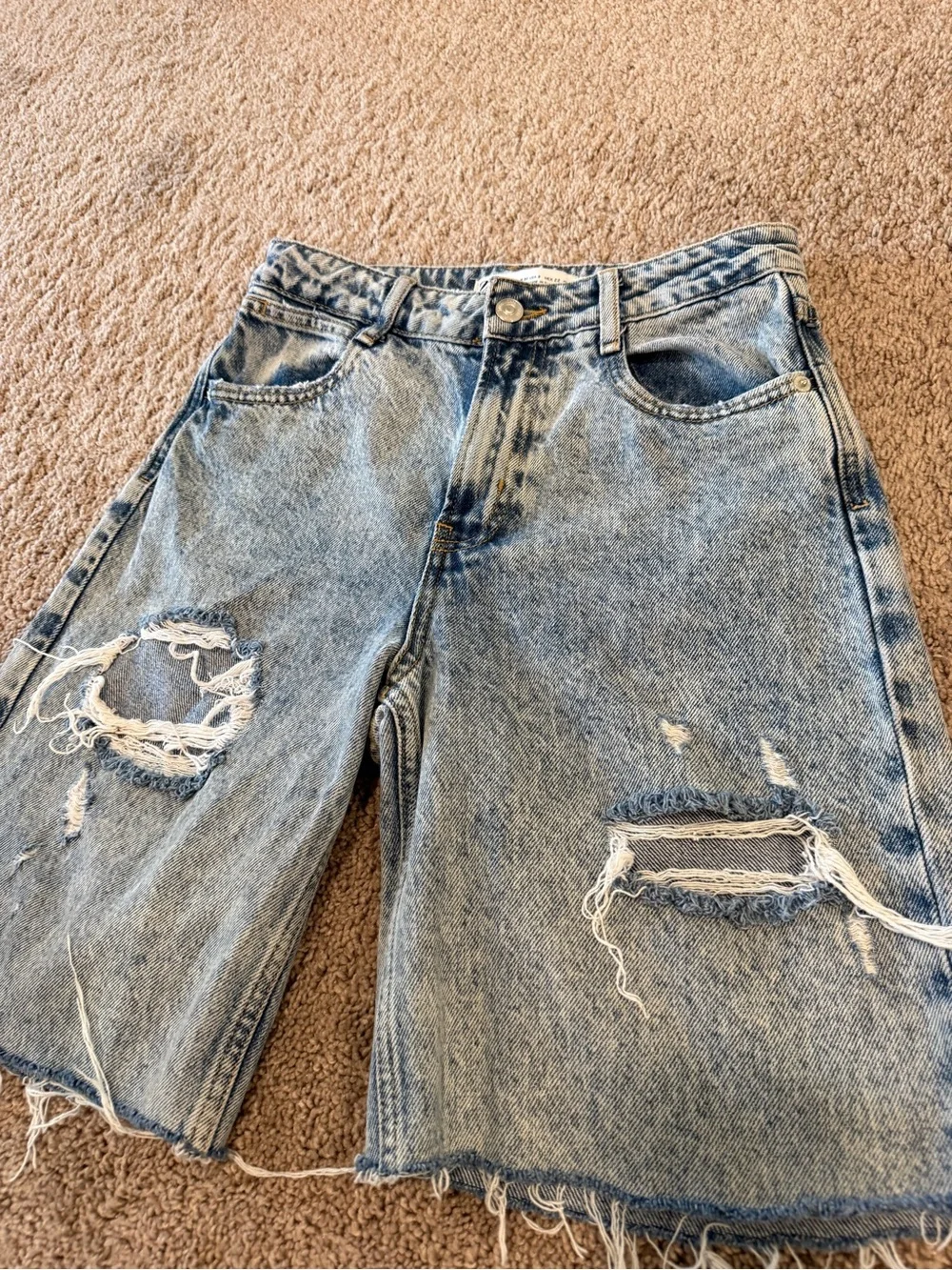 Zara boyfriend Light Blue Distressed Denim Bermuda long Shorts